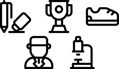 Minimalist Vector Icon Set for Scientific and Educational Use Featuring Laboratory Equipment and Scientist Figures in Modern Style with Monochrome Black Color Scheme