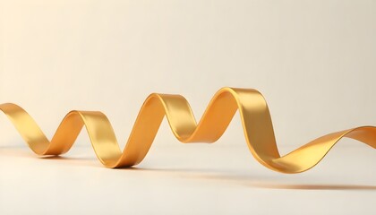 Decorative zigzag ribbon sculpture with golden folds on light background. 3d render illustration.