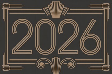 Elegant Art Deco 2026 numbers design with stylized borders and flourishes for New Year celebrations and vintage themes