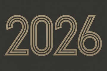 Bold, modern 2026 numerals in stylish gold outline design on a deep charcoal background, perfect for future planning and celebration.
