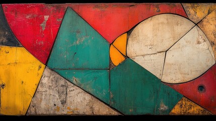 Broken abstract geometric shapes - fractured triangles, squares, and circles - scattered unevenly across the canvas. Pieces overlap, and distort, breaking apart or blending into the background.