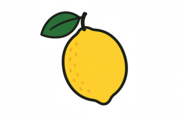 Yellow lemon whole fruit with green leaf and small dots, isolated citrus food vector illustration on transparent background
