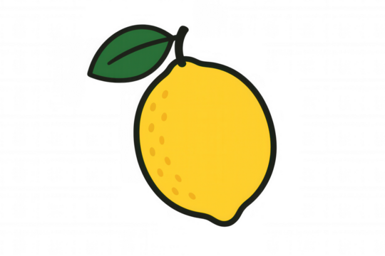 Yellow lemon whole fruit with green leaf and small dots, isolated citrus food vector illustration on transparent background