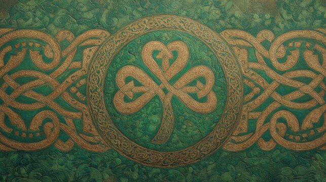 Shamrock and celtic knot design for St. Patrick's Day background - Powered by Adobe