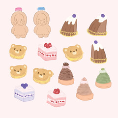 cute menu set of bread bakery and milk tea