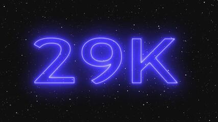 A glowing blue neon sign displays the number 29k against a dark, starry background, creating a modern and eye catching digital illustration for social media - Powered by Adobe
