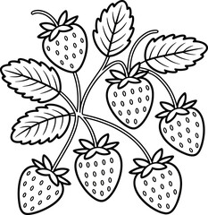 A Whimsical Hand Drawn Illustration of a Strawberry Plant Laden with Ripe Fruit and Lush Green Leaves Perfect for Adding a Touch of Nature to Your Designs