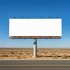 Obraz premium Blank white billboard against clear blue sky — wide horizontal landscape with road and open space concept for advertising and marketing design.