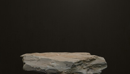 Background Black Platform and Dark Grey Rock Display,Studio Room with Stone Podium Stand for Cosmetic Product Design,Blank Interior wall texture with nature light,shadow for beauty template stage