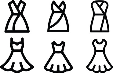 Collection of Women's Dress Styles Vector Icons: Fashion Outline Set for Clothing Store
