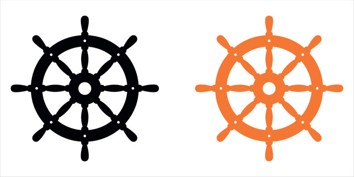 Steering ship wheel icon showing control and navigation concept. Ideal for marine logos, travel themes, and ocean-inspired designs. Simple vector illustration.