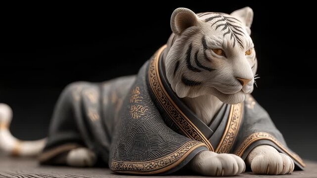Hanfu White Tiger Sculpture Shows Oriental Charm