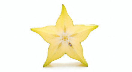 Perfectly Sliced Carambola Star Fruit Cross Section Isolated on White Background