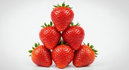 Perfect Pyramid of Fresh Ripe Strawberries Isolated on White Background for Summer Recipes