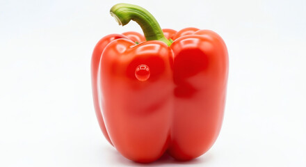 Vibrant Fresh Red Bell Pepper with Water Droplet on White Background