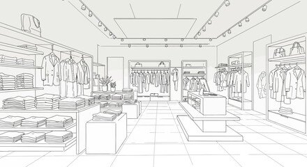 Minimalist Line Art Clothing Store Interior Design