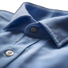 Blue folded shirt with button placket visible, soft reflection under fabric transparent background