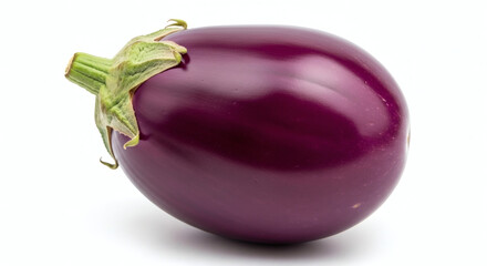 Perfect Glossy Single Round Japanese Eggplant Isolated on White Background