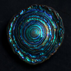 of Intricate Layers of Polished Abalone Shell Reflecting Holographic Rainbow Colors