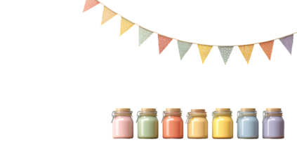 Pastel colored bottles and bunting