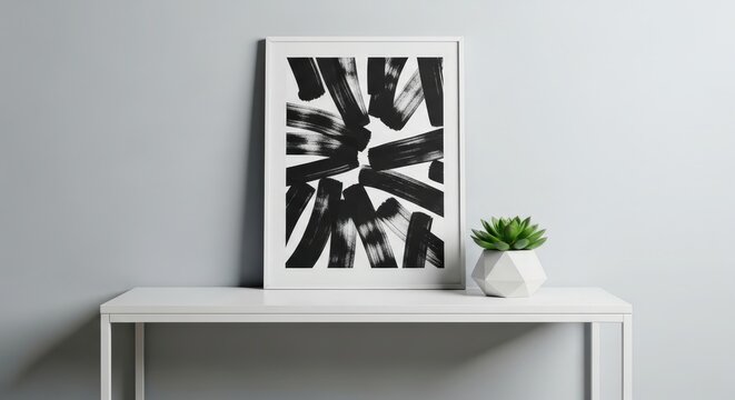 Abstract black and white brush stroke art photo fream 