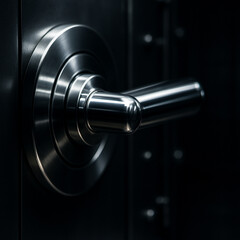 of Smooth Cold Steel Vault Door Handle with Perfectly Polished Surface Reflections