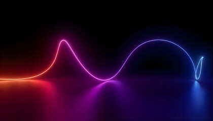 A neon pink and blue sine wave on a reflective surface , black background.