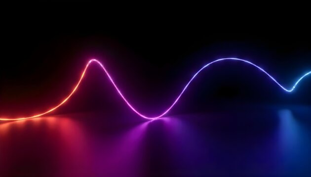 A neon pink and blue sine wave on a reflective surface , black background. - Powered by Adobe
