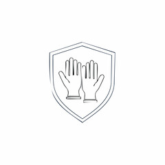 Obraz premium Outline Illustration of Protective Gloves Shield Symbol.