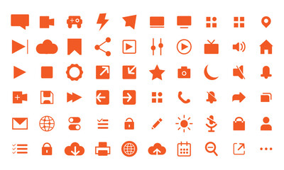 60 icon collection for UI / UX | Basic User Interface essential orange icon Set | 60 Line Outline Icons for App, Web, Print. Big collection of UI /UX icon set 