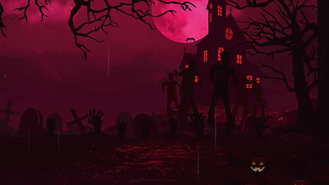 Halloween Horror zombie walk forward Red Background