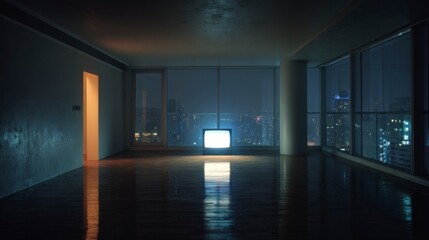 Empty room night view television
