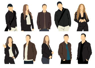 set of divers people in warm winter clothes