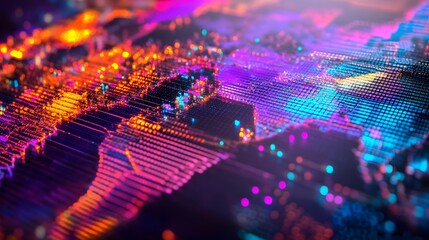 Vibrant Holographic World Map Showcasing Global Digital Trends at Tech Conference