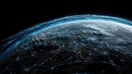 Ai Neural Networks Covering Planet Illustration. International Airlines. Internet Connections. Business Transaction Lines Worldwide.