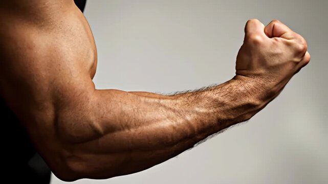 Muscular Arm Showing Strength and Power in Fitness Background