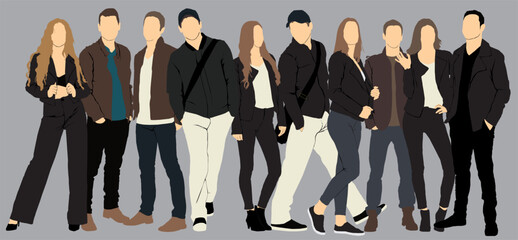 group of people in street fashion autumn attire warm winter jacket 