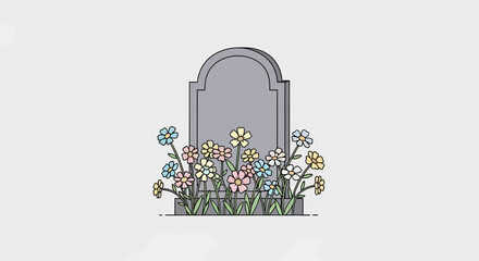 Tranquil Remembrance Tombstone Adorned With Delicate Flowers