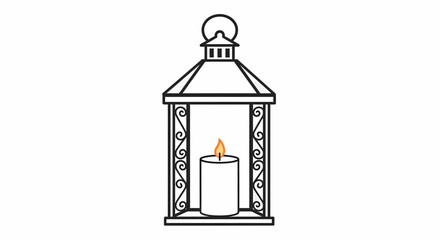 Vintage Lantern With Candlelight Decorative Element Isolated Illustration