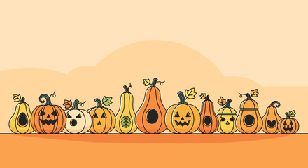 Whimsical Halloween Pumpkins In An Orange And Yellow Palette