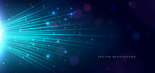 Fototapeta premium Abstract blue glowing lines curve with decor bokeh and sparkle on dark background.