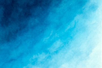 Abstract blue gradient watercolor. Dark blues blend into light, airy aquas, creating a dreamy, watercolor-like texture. Serene and calming.
