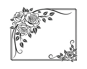 Victorian Style Black and White Rose Frame with Copy Space