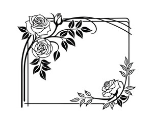 Elegant Rose and Thorn Corner Border Illustration: Gothic Line Art