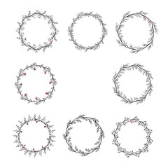 Collection of delicate floral wreaths for a natural touch on invitations and crafts.