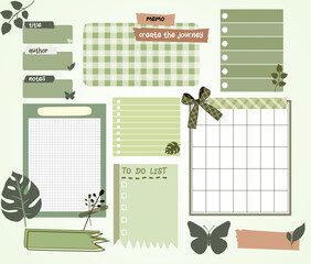 Collection of weekly or daily planner, note paper, to do list, stickers templates decorated by cute beauty cosmetic illustrations and trendy lettering. Trendy scheduler or organizer. Flat vector