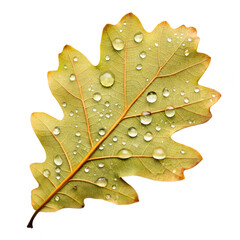 Fototapeta premium Changing leaves in Autumn PNG concept. A detailed leaf with water droplets showcasing intricate textures.