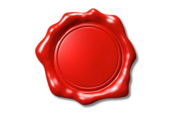 A red wax seal,The seal features a smooth, glossy surface and a wavy edge.