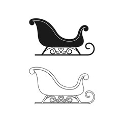 A decorative silhouette of a festive sleigh with ornate details is shown in both solid black and as a white outline on a white background.