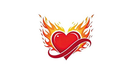 Fiery Passionate Heart Symbol with Flames and Swirl